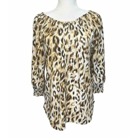 Chico's Leopard Print Peasant Boho Prairie Sheer 3/4 Top Blouse Size 0 (S) - Picture 3 of 11